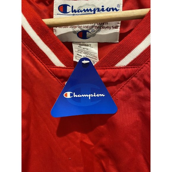 Champion Mens Varsity Jacket L Red White V Neck Drawcord Waistband Lined Nylon - Picture 2 of 4